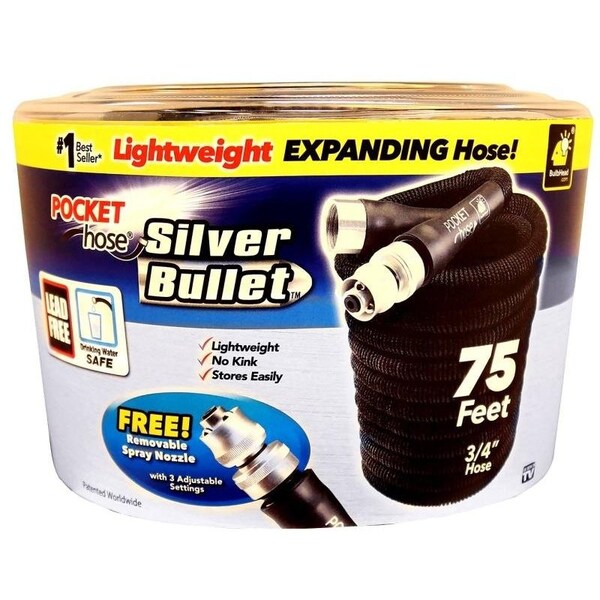 Pocket Hose Silver Bullet Expanding Garden Hose, 34 in, 75 ft L